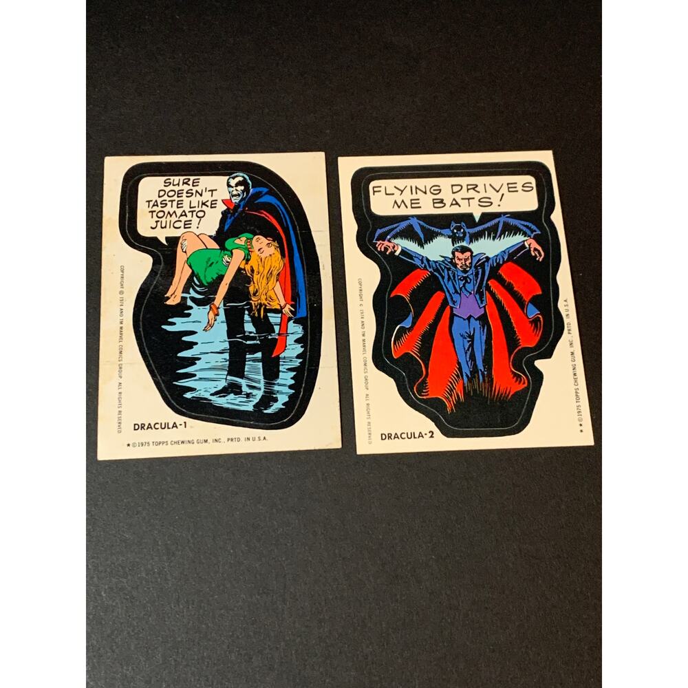 1975 Topps Marvel Comic Book Heroes Stickers Dracula 1 Dracula 2 Lot